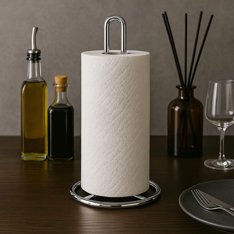 Creative Home Heavy Duty Metal Paper Towel Holder | Standing Roll Dispenser for Kitchen, Dining Countertops, Bathroom, Stable Base, 4.8" Diam Ã— 11.8" H, Chrome Plated - Image 3